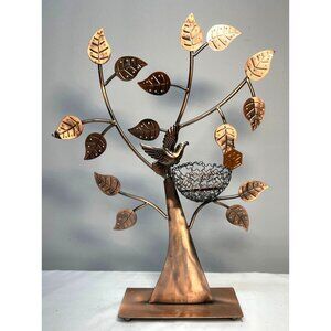 Metal Tree Sculpture With Bird & Nest Or Jewelry Tree